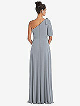 Rear View Thumbnail - Platinum Bow One-Shoulder Flounce Sleeve Maxi Dress