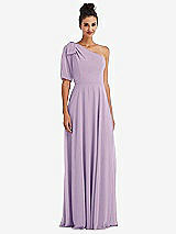 Front View Thumbnail - Pale Purple Bow One-Shoulder Flounce Sleeve Maxi Dress