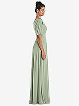 Side View Thumbnail - Sage Bow One-Shoulder Flounce Sleeve Maxi Dress