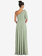 Rear View Thumbnail - Sage Bow One-Shoulder Flounce Sleeve Maxi Dress