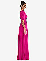 Side View Thumbnail - Think Pink Bow One-Shoulder Flounce Sleeve Maxi Dress