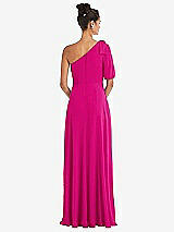 Rear View Thumbnail - Think Pink Bow One-Shoulder Flounce Sleeve Maxi Dress