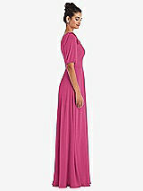 Side View Thumbnail - Tea Rose Bow One-Shoulder Flounce Sleeve Maxi Dress