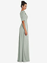 Side View Thumbnail - Willow Green Bow One-Shoulder Flounce Sleeve Maxi Dress