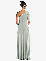 Rear View Thumbnail - Willow Green Bow One-Shoulder Flounce Sleeve Maxi Dress