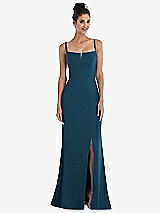 Front View Thumbnail - Atlantic Blue Notch Crepe Trumpet Gown with Front Slit