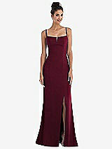 Front View Thumbnail - Cabernet Notch Crepe Trumpet Gown with Front Slit