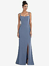 Front View Thumbnail - Larkspur Blue Notch Crepe Trumpet Gown with Front Slit