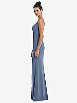 Side View Thumbnail - Larkspur Blue Notch Crepe Trumpet Gown with Front Slit