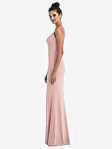 Side View Thumbnail - Rose - PANTONE Rose Quartz Notch Crepe Trumpet Gown with Front Slit