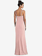 Rear View Thumbnail - Rose - PANTONE Rose Quartz Notch Crepe Trumpet Gown with Front Slit