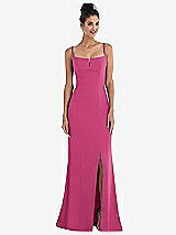 Front View Thumbnail - Tea Rose Notch Crepe Trumpet Gown with Front Slit