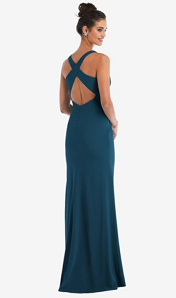 Front View - Atlantic Blue Criss-Cross Cutout Back Maxi Dress with Front Slit