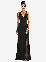 Rear View Thumbnail - Black Criss-Cross Cutout Back Maxi Dress with Front Slit