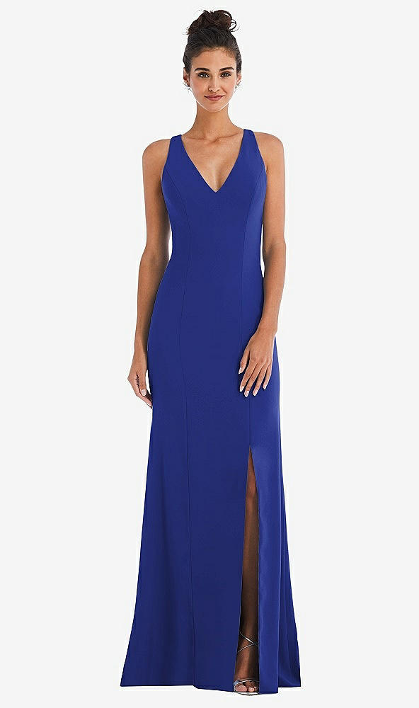 Back View - Cobalt Blue Criss-Cross Cutout Back Maxi Dress with Front Slit