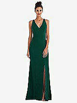 Rear View Thumbnail - Hunter Green Criss-Cross Cutout Back Maxi Dress with Front Slit