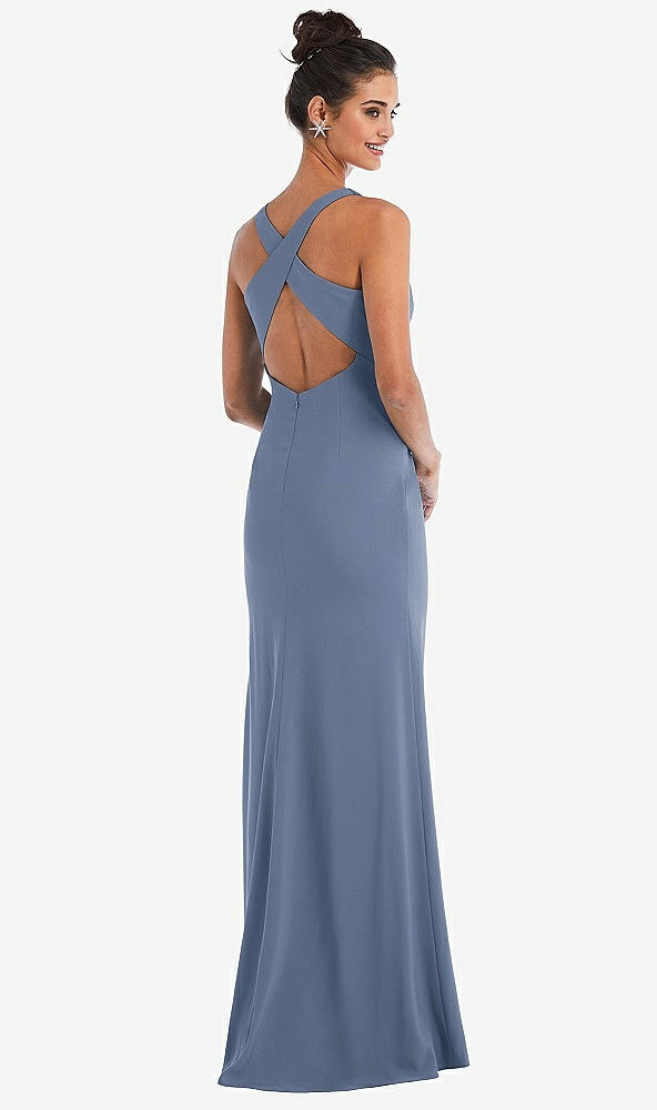 Front View - Larkspur Blue Criss-Cross Cutout Back Maxi Dress with Front Slit