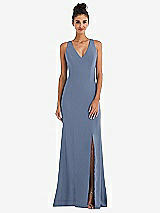 Rear View Thumbnail - Larkspur Blue Criss-Cross Cutout Back Maxi Dress with Front Slit