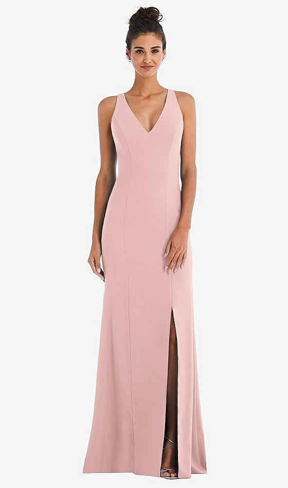 Back View - Rose - PANTONE Rose Quartz Criss-Cross Cutout Back Maxi Dress with Front Slit