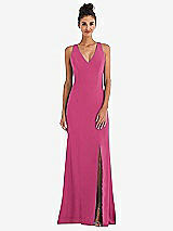 Rear View Thumbnail - Tea Rose Criss-Cross Cutout Back Maxi Dress with Front Slit