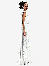 Side View Thumbnail - Bleu Garden One-Shoulder Bow Blouson Bodice Maxi Dress