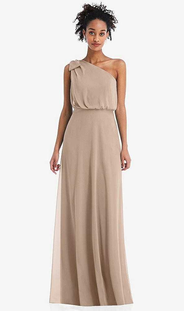 Front View - Topaz One-Shoulder Bow Blouson Bodice Maxi Dress