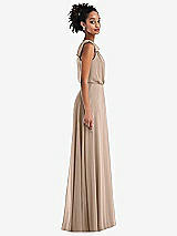 Side View Thumbnail - Topaz One-Shoulder Bow Blouson Bodice Maxi Dress