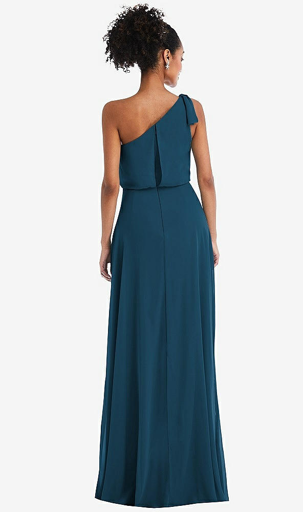 Back View - Atlantic Blue One-Shoulder Bow Blouson Bodice Maxi Dress