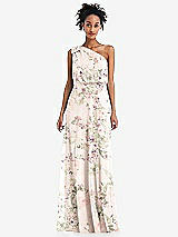 Front View Thumbnail - Blush Garden One-Shoulder Bow Blouson Bodice Maxi Dress