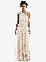 Front View Thumbnail - Coquette Floral Print One-Shoulder Bow Blouson Bodice Maxi Dress