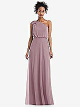 Front View Thumbnail - Dusty Rose One-Shoulder Bow Blouson Bodice Maxi Dress