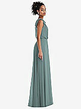 Side View Thumbnail - Icelandic One-Shoulder Bow Blouson Bodice Maxi Dress