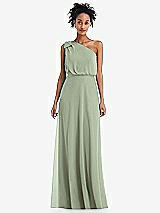 Front View Thumbnail - Sage One-Shoulder Bow Blouson Bodice Maxi Dress