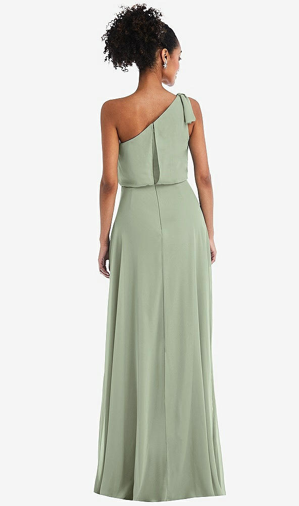 Back View - Sage One-Shoulder Bow Blouson Bodice Maxi Dress