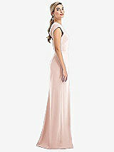 Side View Thumbnail - Blush Cap Sleeve Open-Back Trumpet Gown with Front Slit