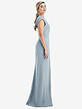 Side View Thumbnail - Mist Cap Sleeve Open-Back Trumpet Gown with Front Slit