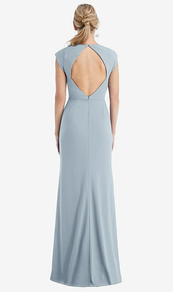 Back View - Mist Cap Sleeve Open-Back Trumpet Gown with Front Slit