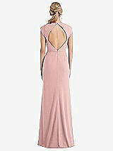 Rear View Thumbnail - Rose - PANTONE Rose Quartz Cap Sleeve Open-Back Trumpet Gown with Front Slit