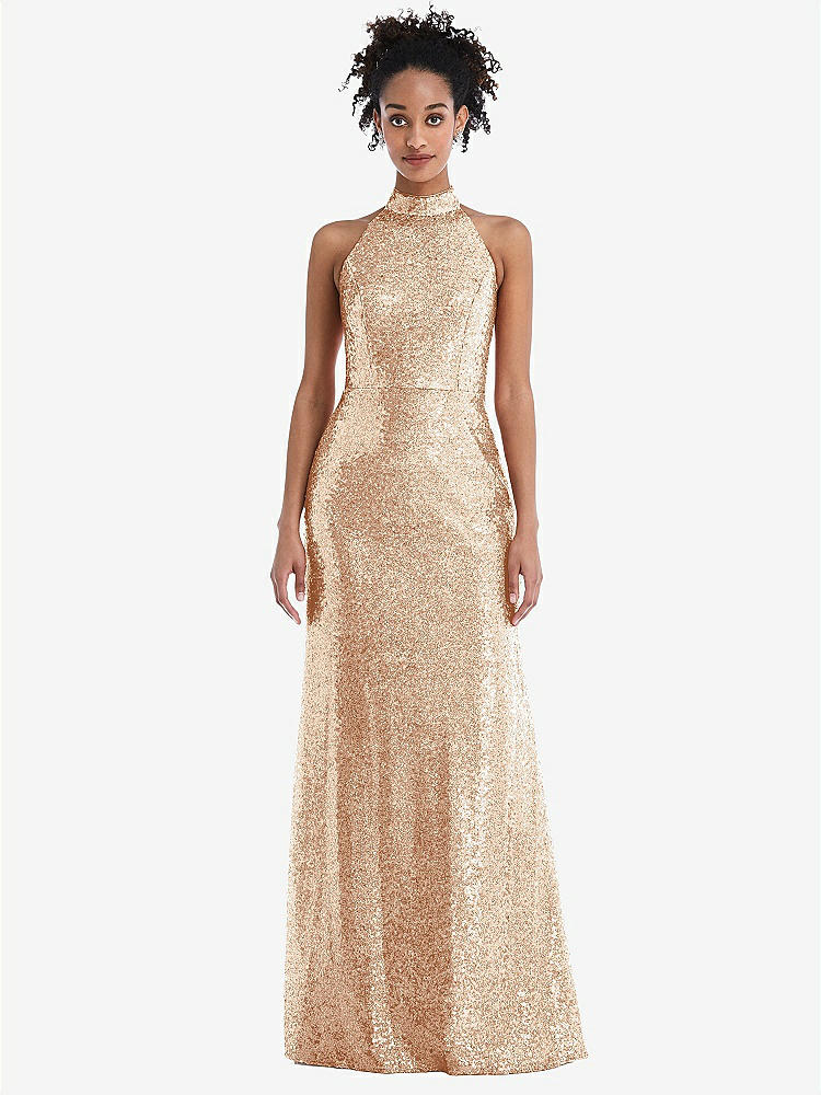 NWT Dessy Collection 3043 Cap Sleeve Cowl Back Sequin Gown Dress Rose store Gold