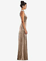 Side View Thumbnail - Topaz High-Neck Halter Velvet Maxi Dress with Front Slit