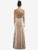 Rear View Thumbnail - Topaz High-Neck Halter Velvet Maxi Dress with Front Slit