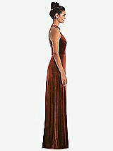 Side View Thumbnail - Auburn Moon High-Neck Halter Velvet Maxi Dress with Front Slit