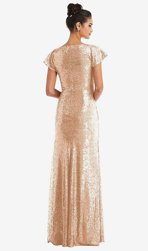 Back View - Copper Rose Cap Sleeve Wrap Bodice Sequin Maxi Dress