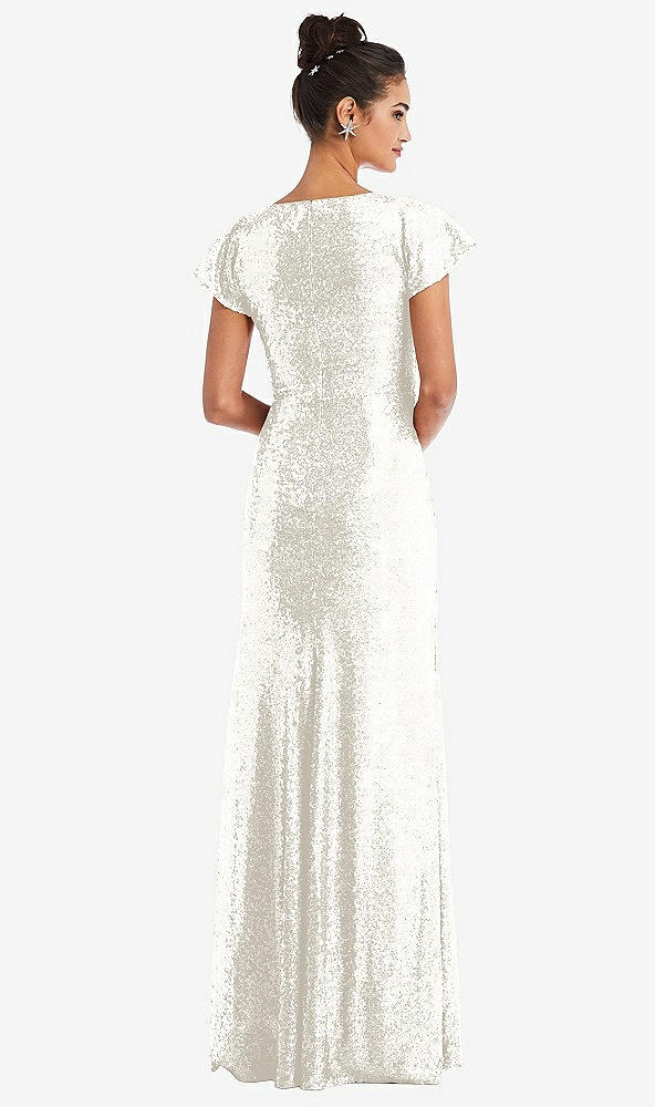 Back View - Ivory Cap Sleeve Wrap Bodice Sequin Maxi Dress