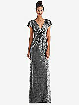 Front View Thumbnail - Stardust Cap Sleeve Wrap Bodice Sequin Maxi Dress