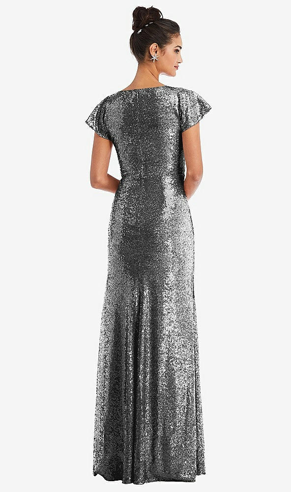 Back View - Stardust Cap Sleeve Wrap Bodice Sequin Maxi Dress