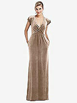 Front View Thumbnail - Topaz Flutter Sleeve Wrap Bodice Velvet Maxi Dress with Pockets