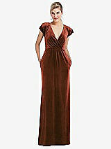 Front View Thumbnail - Auburn Moon Flutter Sleeve Wrap Bodice Velvet Maxi Dress with Pockets