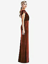 Side View Thumbnail - Auburn Moon Flutter Sleeve Wrap Bodice Velvet Maxi Dress with Pockets