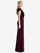 Side View Thumbnail - Cabernet Flutter Sleeve Wrap Bodice Velvet Maxi Dress with Pockets